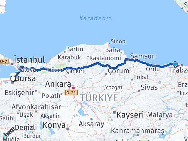 Trabzon Tonya Bursa Arası Kaç Km - Yol Haritası