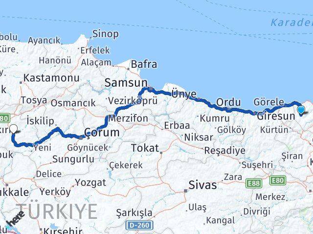 Trabzon Tonya Çankırı Arası Kaç Km - Yol Haritası