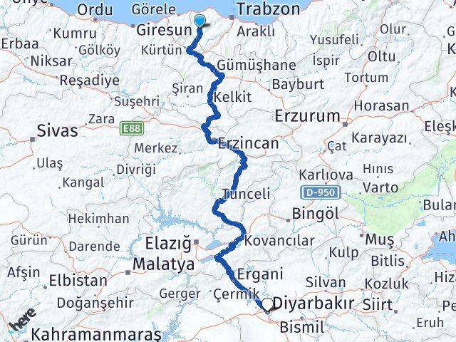 Trabzon Tonya Diyarbakır Arası Kaç Km - Yol Haritası