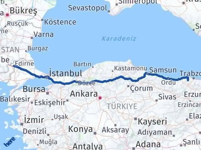 Trabzon Tonya Edirne Arası Kaç Km - Yol Haritası