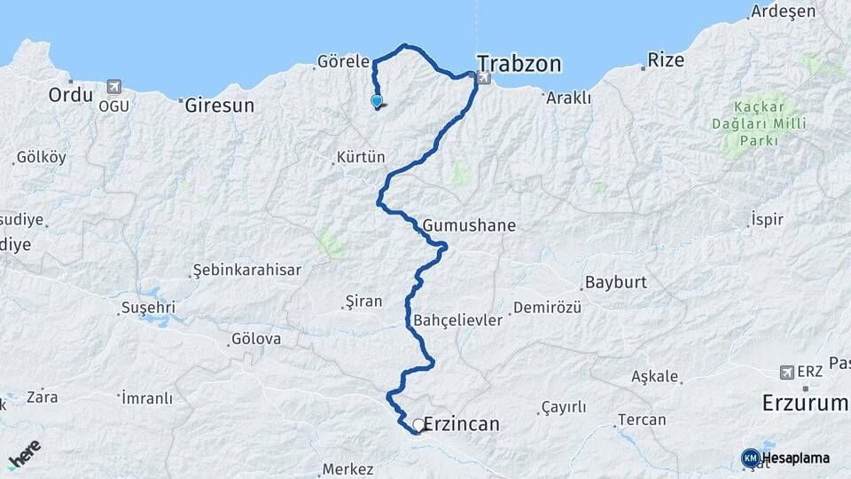 Trabzon Tonya Erzincan Arası Kaç Km - Yol Haritası