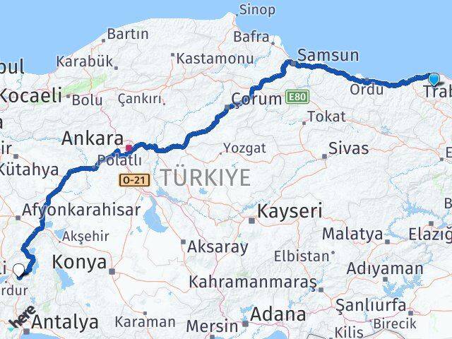 Trabzon Tonya Isparta Arası Kaç Km - Yol Haritası