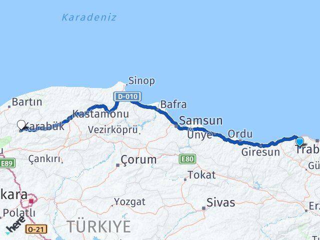 Trabzon Tonya Karabük Arası Kaç Km - Yol Haritası