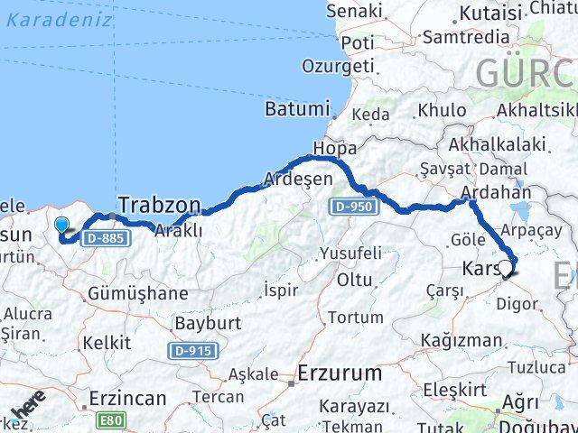 Trabzon Tonya Kars Arası Kaç Km - Yol Haritası