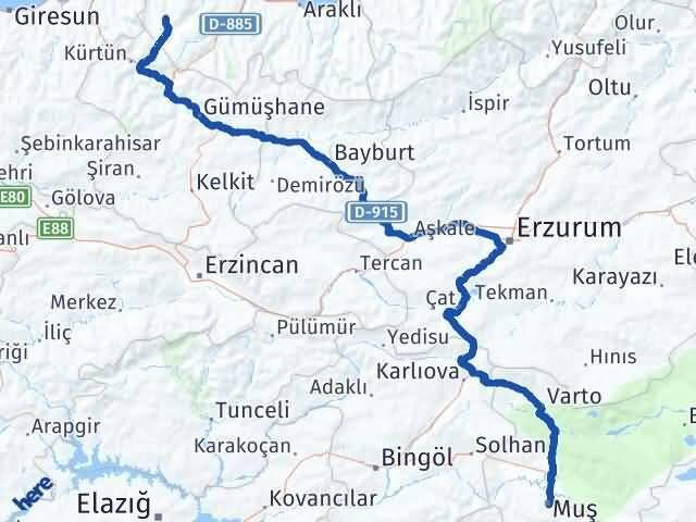 Trabzon Tonya Muş Arası Kaç Km - Yol Haritası