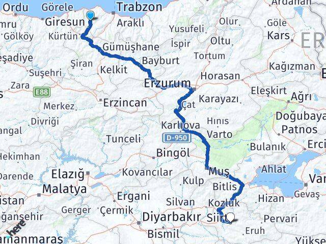 Trabzon Tonya Siirt Arası Kaç Km - Yol Haritası