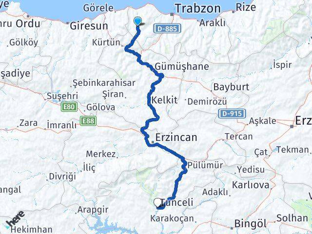 Trabzon Tonya Tunceli Arası Kaç Km - Yol Haritası