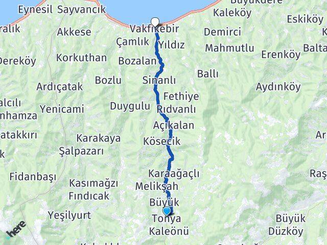 Trabzon Tonya Vakfıkebir Arası Kaç Km - Yol Haritası