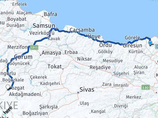 Trabzon Tonya Yozgat Arası Kaç Km - Yol Haritası
