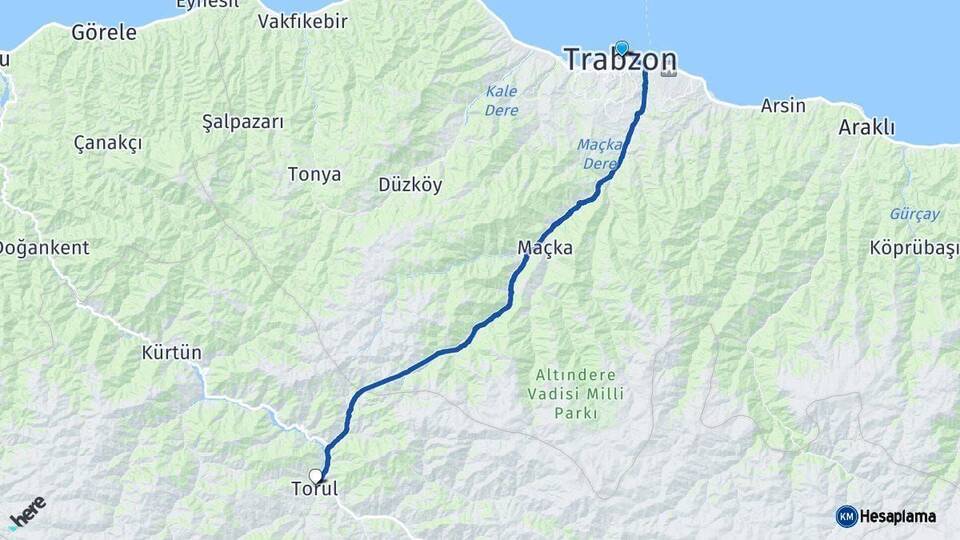 Trabzon Torul Gümüşhane Arası Kaç Km - Yol Haritası