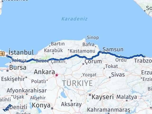 Trabzon Üsküdar İstanbul Arası Kaç Km - Yol Haritası