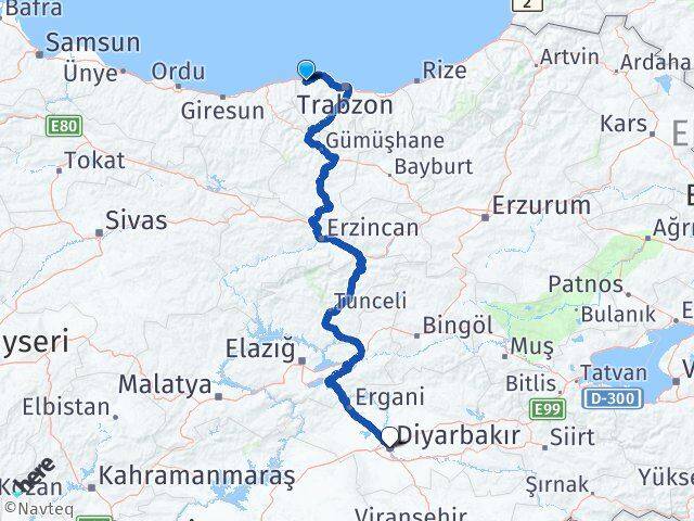 Trabzon Vakfıkebir Diyarbakır Arası Kaç Km - Yol Haritası