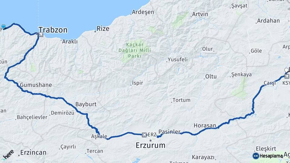 Trabzon Vakfıkebir Kars Arası Kaç Km - Yol Haritası