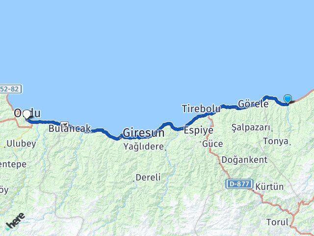 Trabzon Vakfıkebir Ordu Arası Kaç Km - Yol Haritası