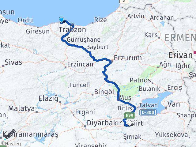 Trabzon Vakfıkebir Siirt Arası Kaç Km - Yol Haritası