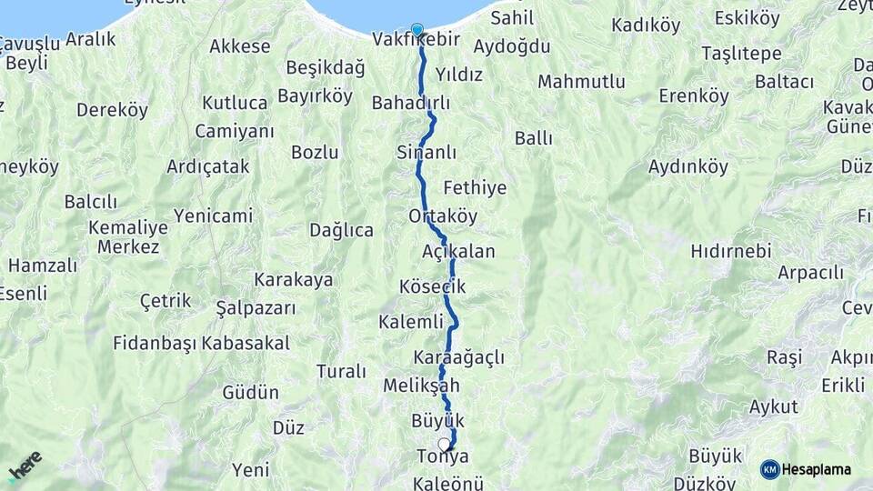 Trabzon Vakfıkebir Tonya Arası Kaç Km - Yol Haritası