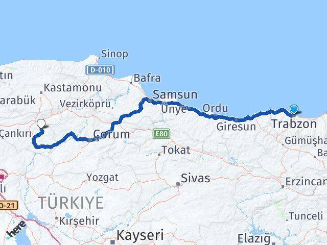 Trabzon Yapraklı Çankırı Arası Kaç Km - Yol Haritası