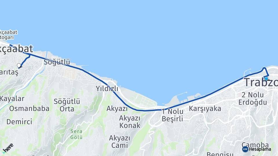 Trabzon Yaylacık Akçaabat Arası Kaç Km - Yol Haritası