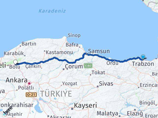 Trabzon Yeniçağa Bolu Arası Kaç Km - Yol Haritası