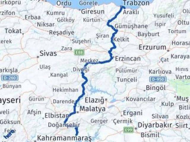 Trabzon Yomra Adıyaman Arası Kaç Km - Yol Haritası