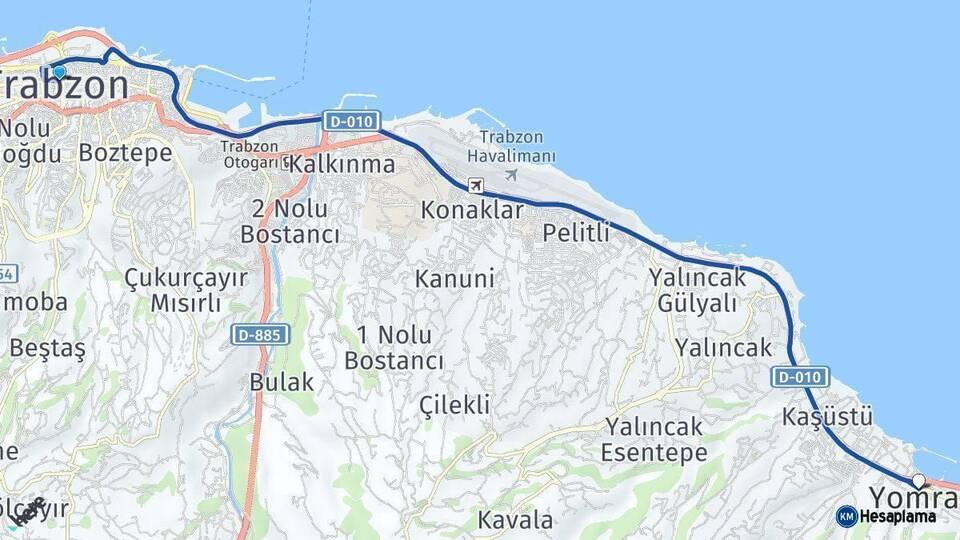 Trabzon Yomra Arası Kaç Km - Yol Haritası