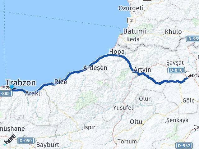 Trabzon Yomra Ardahan Arası Kaç Km - Yol Haritası
