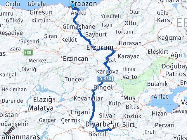 Trabzon Yomra Batman Arası Kaç Km - Yol Haritası