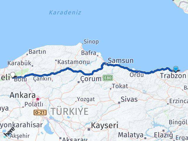 Trabzon Yomra Bolu Arası Kaç Km - Yol Haritası