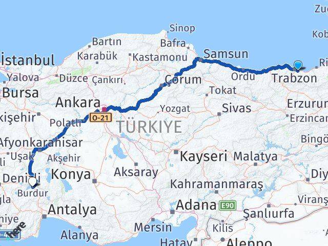 Trabzon Yomra Burdur Arası Kaç Km - Yol Haritası