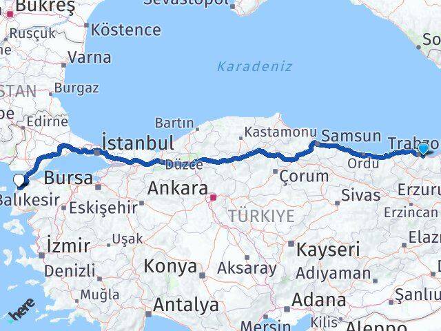 Trabzon Yomra Çanakkale Arası Kaç Km - Yol Haritası