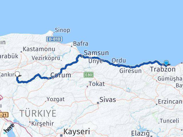 Trabzon Yomra Çankırı Arası Kaç Km - Yol Haritası
