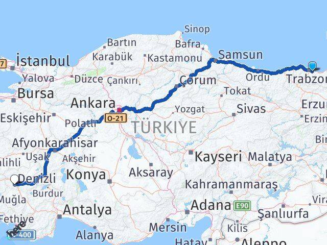 Trabzon Yomra Denizli Arası Kaç Km - Yol Haritası