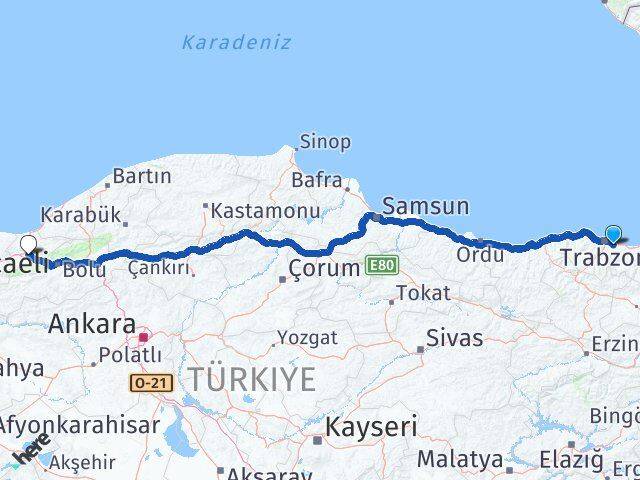 Trabzon Yomra Düzce Arası Kaç Km - Yol Haritası