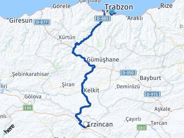 Trabzon Yomra Erzincan Arası Kaç Km - Yol Haritası