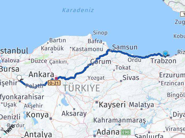 Trabzon Yomra Eskişehir Arası Kaç Km - Yol Haritası