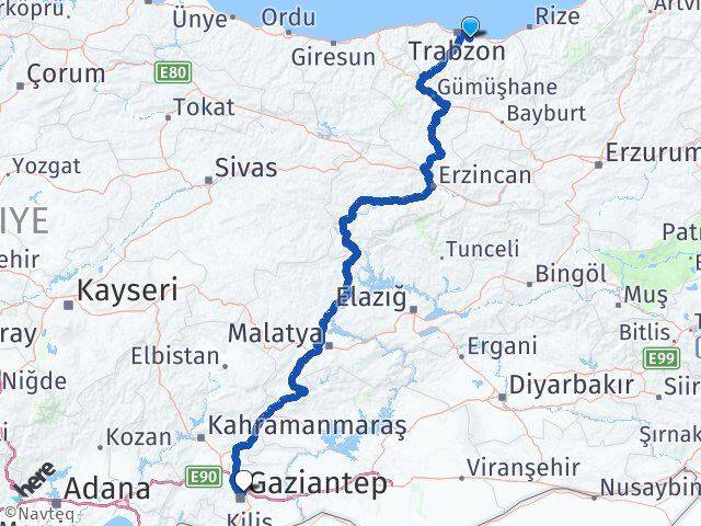Trabzon Yomra Gaziantep Arası Kaç Km - Yol Haritası