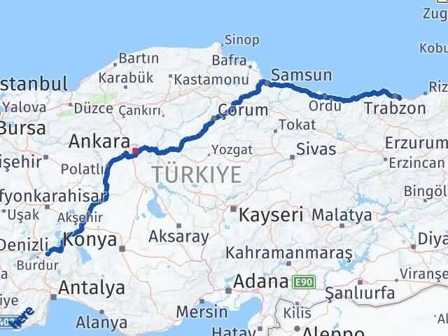 Trabzon Yomra Isparta Arası Kaç Km - Yol Haritası