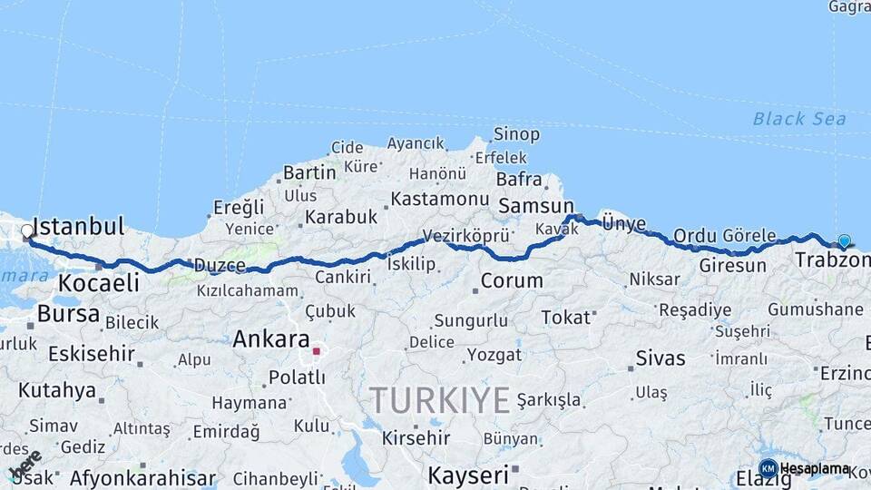 Trabzon Yomra İstanbul Arası Kaç Km - Yol Haritası