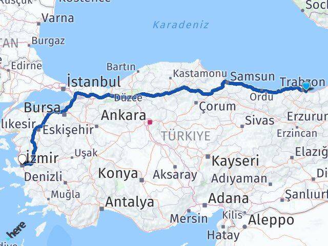 Trabzon Yomra İzmir Arası Kaç Km - Yol Haritası