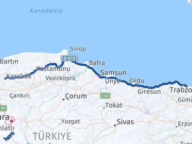 Trabzon Yomra Karabük Arası Kaç Km - Yol Haritası