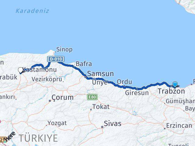 Trabzon Yomra Kastamonu Arası Kaç Km - Yol Haritası