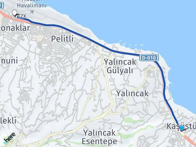 Kaşüstü Trabzon Havalimanı Arası Kaç Km - Yol Tarifi