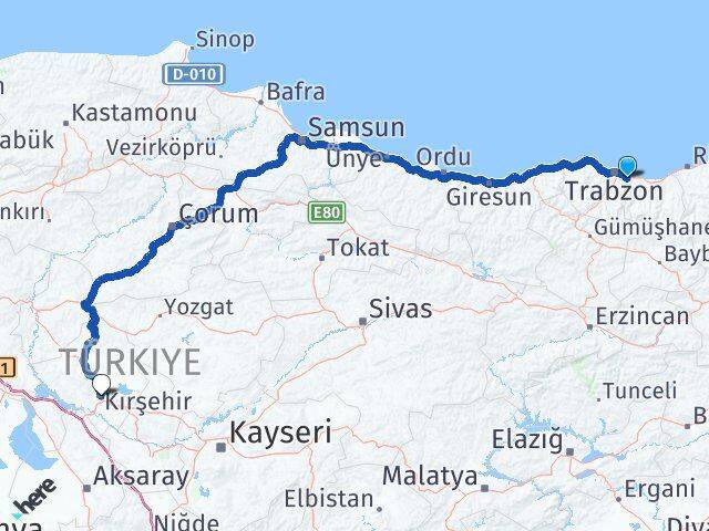 Trabzon Yomra Kırşehir Arası Kaç Km - Yol Haritası
