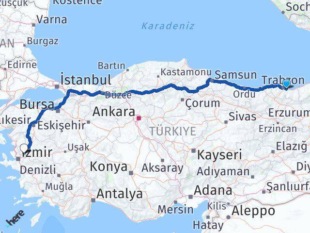 Trabzon Yomra Manisa Arası Kaç Km - Yol Haritası