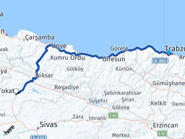 Trabzon Yomra Tokat Arası Kaç Km - Yol Haritası