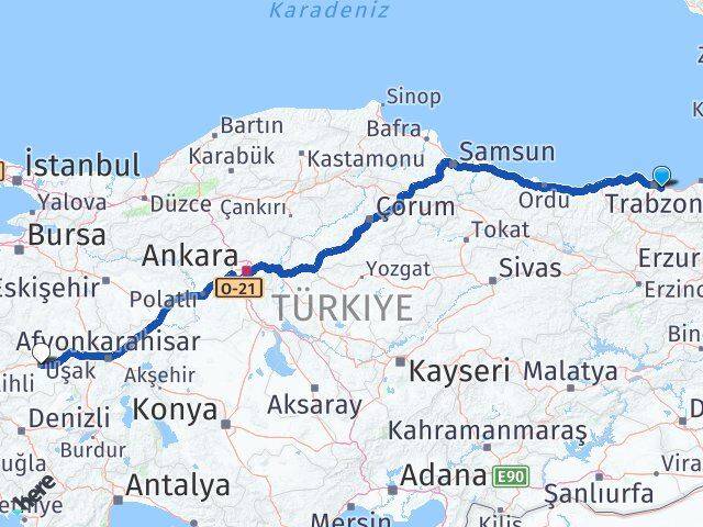 Trabzon Yomra Uşak Arası Kaç Km - Yol Haritası