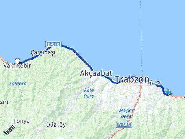 Trabzon Yomra Vakfıkebir Arası Kaç Km - Yol Haritası