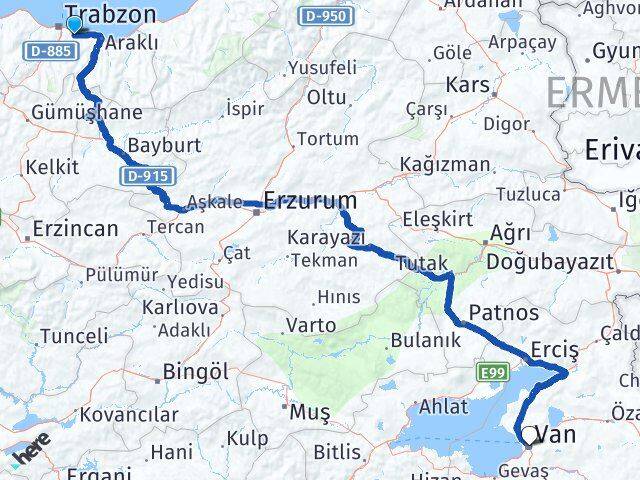 Trabzon Yomra Van Arası Kaç Km - Yol Haritası