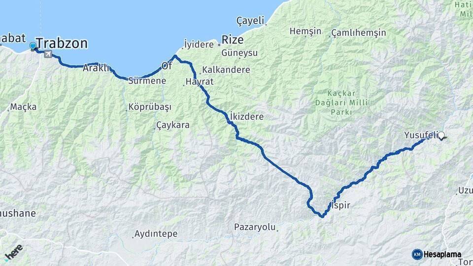 Trabzon Yusufeli Artvin Arası Kaç Km - Yol Haritası