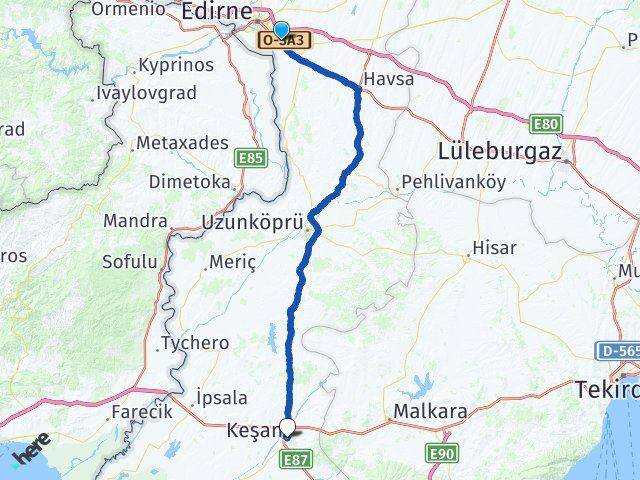 Trakya Üniversitesi Keşan Arası Kaç Km - Yol Tarifi
